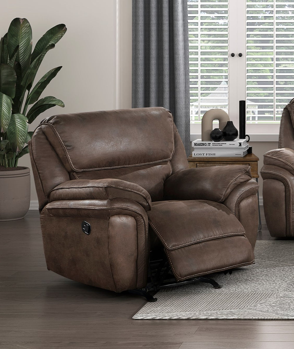 English Elm Plush Microfiber 3 Piece Reclining Sofa Set with Console Storage for Family Rooms Brown B011S01290