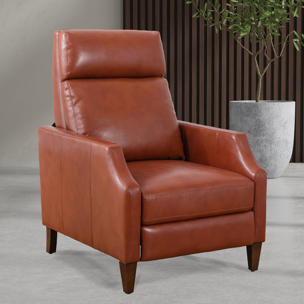 English Elm Biscoe Push Back Recliner Caramel Faux Leather Gel Mid-Century Comfort with Wood Legs, 18" Seat B050P281020