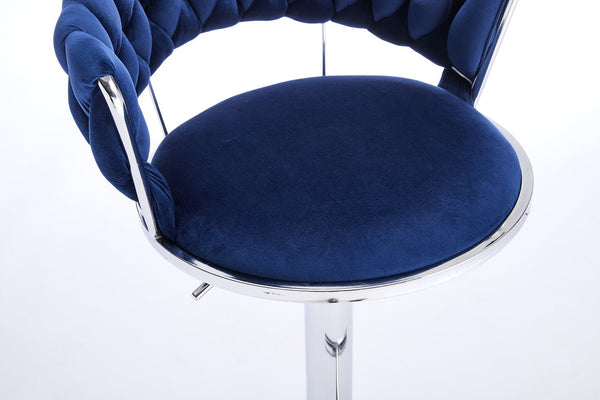 English Elm Set of 2 Velvet Bar Stools with Chrome Base Swivel Height Adjustment Plush Cushion Modern Comfort Blue W1249P247741