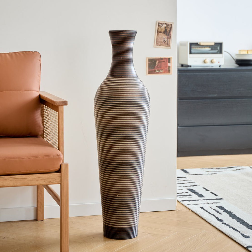 English Elm 39.4" Handcrafted Pvc Floor Vase Textured Brown Gradient Boho Entryway Accent W2796P446192