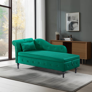 English Elm Aijia 60" Velvet Chaise Lounge With Storage, Button Tufted Design & Nailhead Trim - Green Elegance W1117P284896