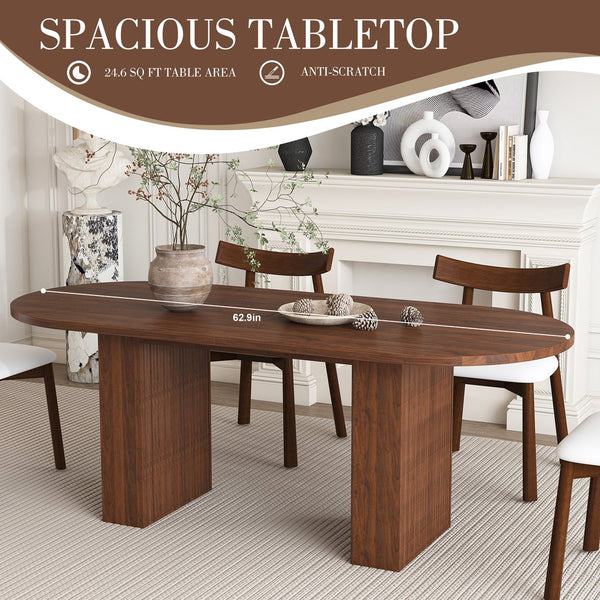 English Elm 62.9" Oval Walnut Veneer Dining Table Seats Six Modern Farmhouse Waterproof Surface W2700S00125