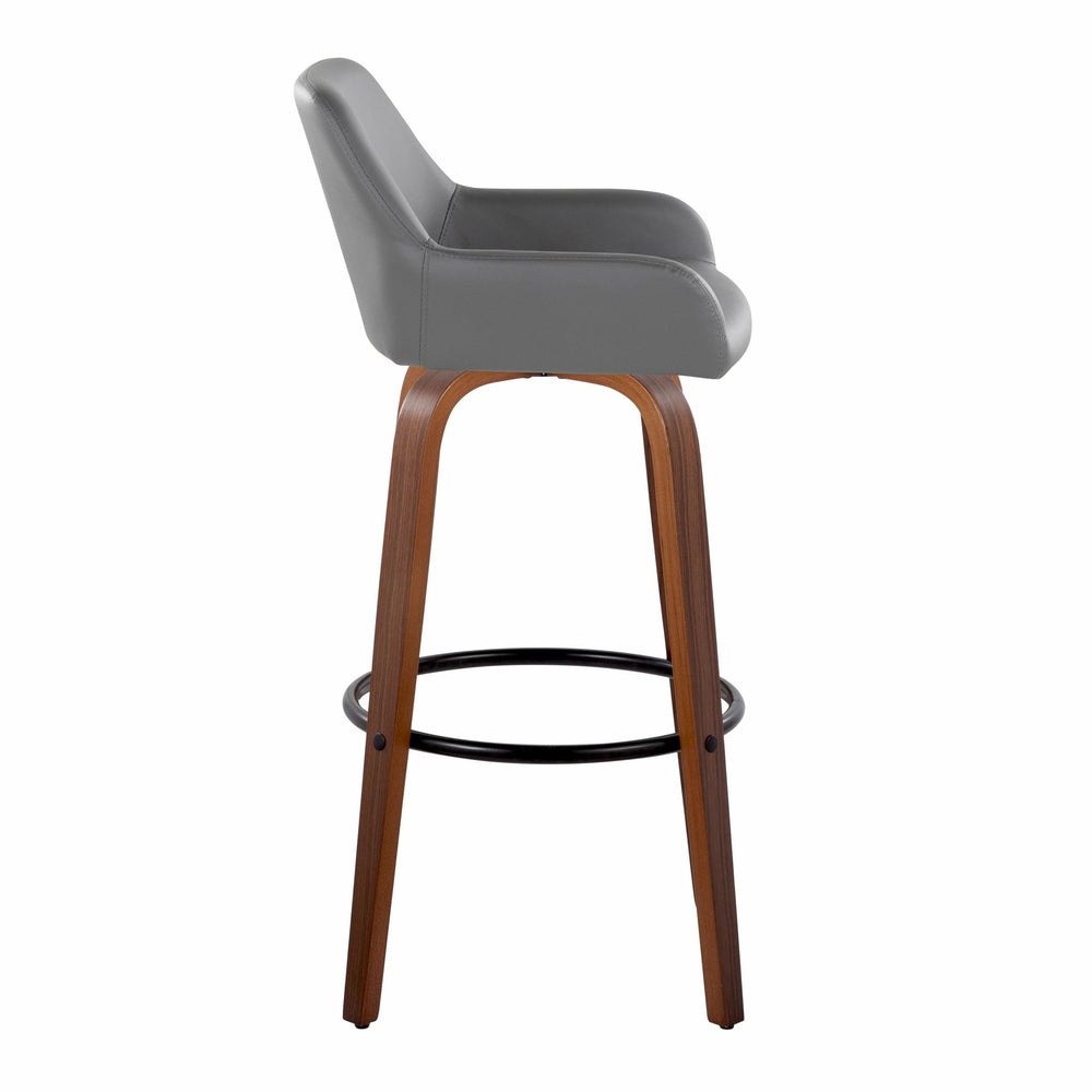 English Elm Daniella 30" Fixed-Height Barstools In Grey Faux Leather & Walnut Wood - Stylish Set Of 2 For Home B202S00556