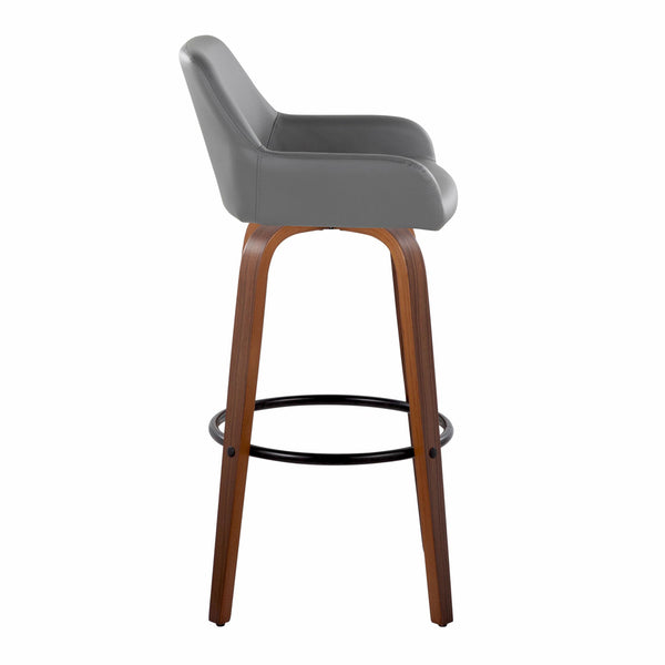 English Elm Daniella 30" Fixed-Height Barstools In Grey Faux Leather & Walnut Wood - Stylish Set Of 2 For Home B202S00556