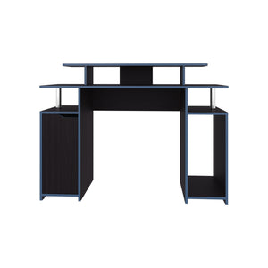 English Elm Keria 47" Wide Gamer Desk with 2-Tier Design, Side Shelves & PC Tower Stand, Blue-Edge Black B070P337069