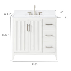 English Elm 36 Inch Solid Wood Bathroom Vanity with Built-in Power Station and Soft-close Drawers W2316P380506