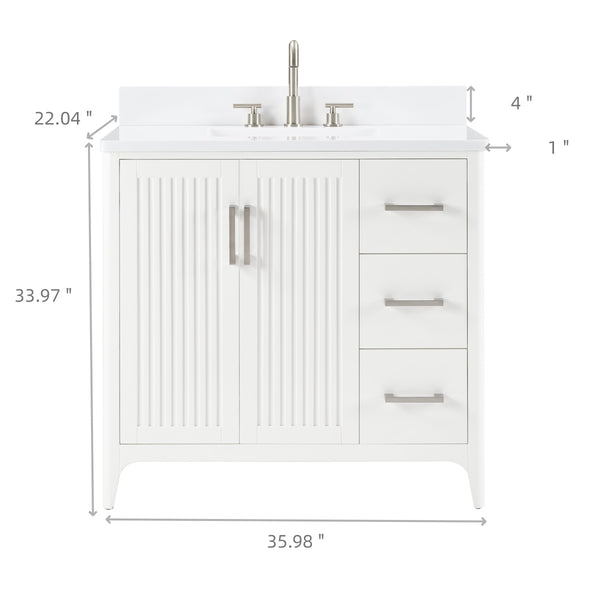 English Elm 36 Inch Solid Wood Bathroom Vanity with Built-in Power Station and Soft-close Drawers W2316P380506