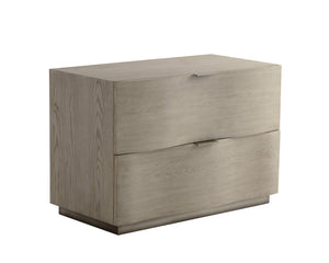 Sunpan Hoyos Nightstand - Elegant Light Oak Design with Warm Brass Handles and Soft-Close Drawers