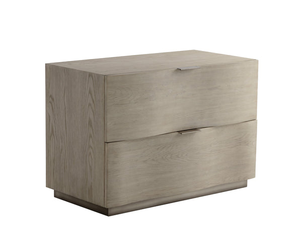 Sunpan Hoyos Nightstand - Elegant Light Oak Design with Warm Brass Handles and Soft-Close Drawers