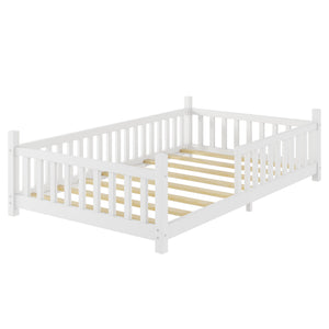 English Elm Twin House Bed with Roof and Guardrails, Low Floor Kids Playhouse Bed with Tent and Lights, Cozy Design White 80.91 L x 15.55 W x 6.5 H W2593P296909