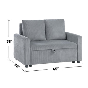 English Elm Corduroy Loveseat with Underseat Storage and Side Pocket, Plush Gray Upholstery, Compact Durable Frame B016S00055