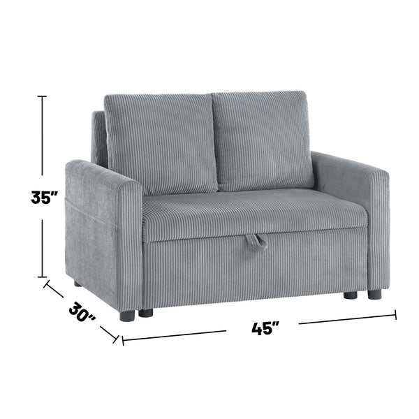 English Elm Corduroy Loveseat with Underseat Storage and Side Pocket, Plush Gray Upholstery, Compact Durable Frame B016S00055