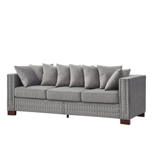 English Elm Modern Velvet Sofa Set 2+3 Seater With Square Armrests & Silver Nailhead Trim For Stylish Comfort W1097S00191