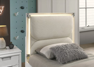 English Elm Contemporary Glam Pearl White Twin Bed With Trundle & Led Lights - Stylish Upholstered Furniture Set B2741S00384