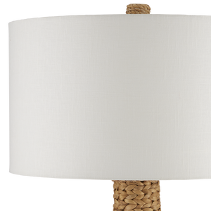 Birdsong Coastal Floor Lamp - Artisan Woven Water Hyacinth with Off-White Linen Shade, 67.25" Tall