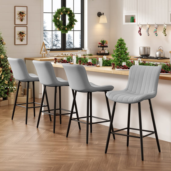 English Elm Counter Stools Set Of 2 - Chic Faux Leather Bar Chairs For Modern Kitchen & Dining, Metal Legs T3623P368360