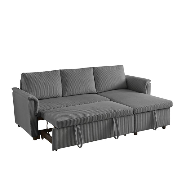 English Elm Loveseat Sectional Sleeper Sofa with Corduroy Tufted Upholstery Storage Chaise Reclining W2186S00012