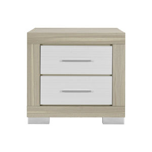 English Elm ELSA Two-Tone Natural and White Nightstand with Solid Wood Frame, Bar Handles, Spacious Drawers B201P347837