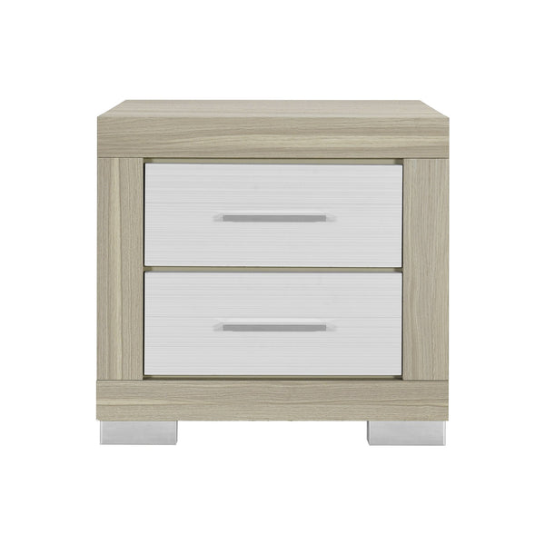 English Elm ELSA Two-Tone Natural and White Nightstand with Solid Wood Frame, Bar Handles, Spacious Drawers B201P347837