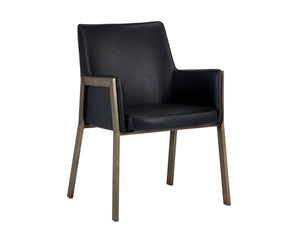 Sunpan Bernadette Dining Armchair – Elegant Design with Antique Brass Frame and Durable Faux Leather Upholstery Bravo Black