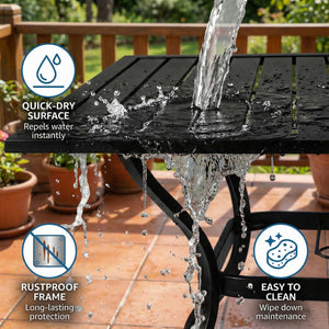 English Elm Metal Square Outdoor Dining Table Powder Coated Steel Slatted Top Seats Four W5159P445936