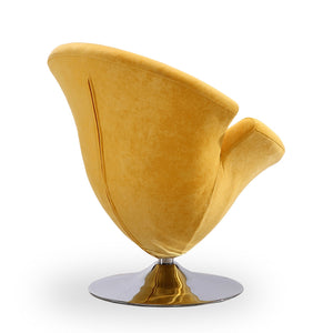 English Elm Tulip Velvet Swivel Lounge Chair — Yellow Velvet 360° Swivel, Chrome Base, Modern Tulip Design B365P398422