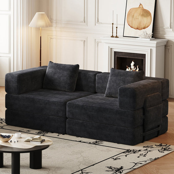 English Elm 72.4-inch Chenille Convertible Floor Sofa Bed with Storage Pockets and Modular Design W3505P355569