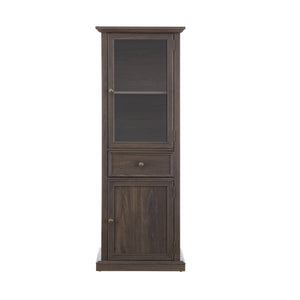English Elm Tall Glass Storage Cabinet with Classic Farmhouse Design, Ample Shelves, Drawer & Smooth Finish Brown W2275P206603