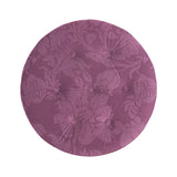 English Elm Yolanda 24" Round Upholstered Accent Ottoman, Purple Floral Sateen Jacquard With Gold Trim