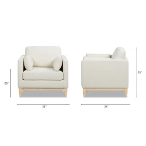 English Elm Jennifer Taylor Home - Knox 36" Modern Farmhouse Arm Chair with Feather-Down Foam, Removable Covers, Flax White Linen B2719P353144