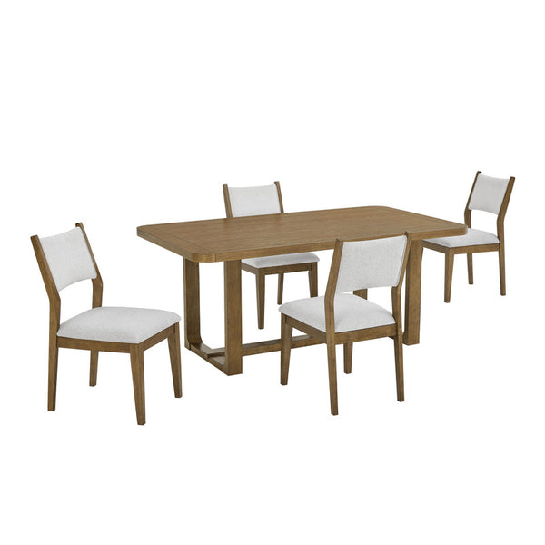 English Elm Dafne 5 Piece Rectangular Walnut Oak Dining Set with Gray Upholstered Chairs B2749S00314