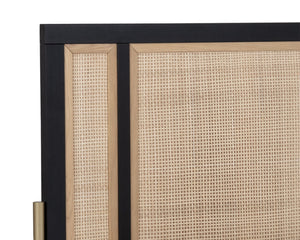 Sunpan AVIDA King Bed - Exquisite Black Oak & Natural Rattan with Gold Accents for Luxurious Bedrooms 110387