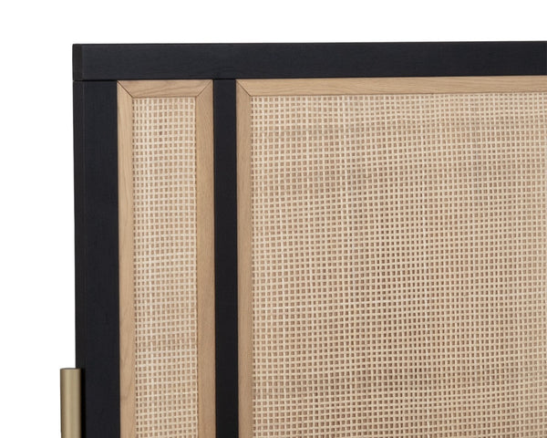 Sunpan AVIDA King Bed - Exquisite Black Oak & Natural Rattan with Gold Accents for Luxurious Bedrooms 110387