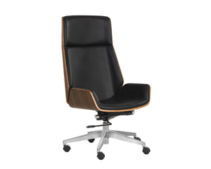 Sunpan Rhett Office Chair - Luxe Dillon Black Faux Leather Mid-century Design With Walnut Accents & Wheels Black Faux Leather 111903