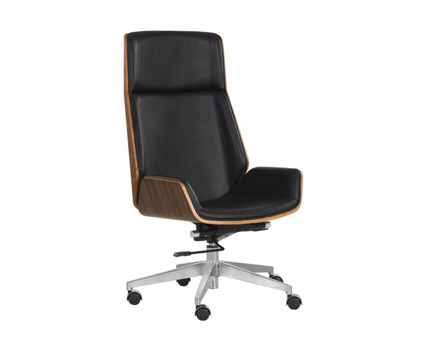 Sunpan Rhett Office Chair - Luxe Dillon Black Faux Leather Mid-century Design With Walnut Accents & Wheels Black Faux Leather 111903