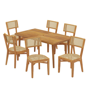 English Elm Christopher Knight Home® - Netro 7PCS Outdoor Patio Dining Set with Acacia Wood Table & Wicker Chairs, Light Brown Teak Finish NETRO7PCSET