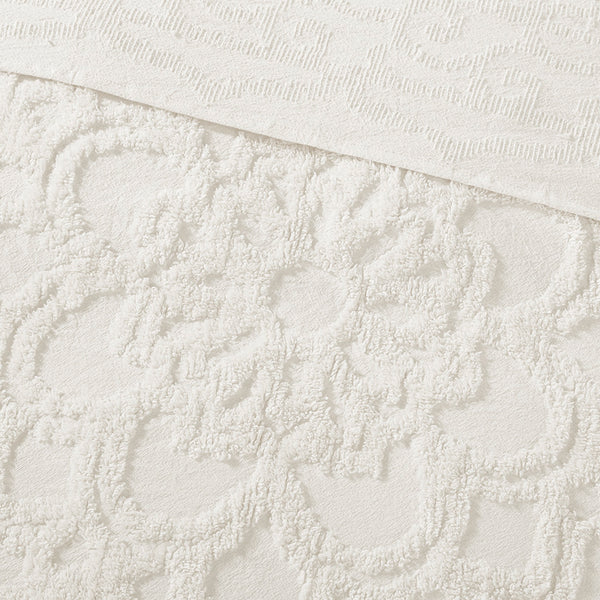 JLA Home Madison Park - Tufted Cotton Chenille Medallion Coverlet Mini Set with Fringe — Breathable Boho Texture, OEKO‑TEX Certified 92 L x 104 W x 0.25H MP13-5876