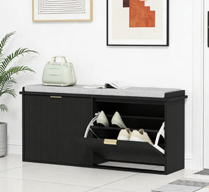 English Elm Entryway Storage Bench with Flip Top Shoe Cabinet Beadboard Farmhouse Foyer Seat T3971P430887
