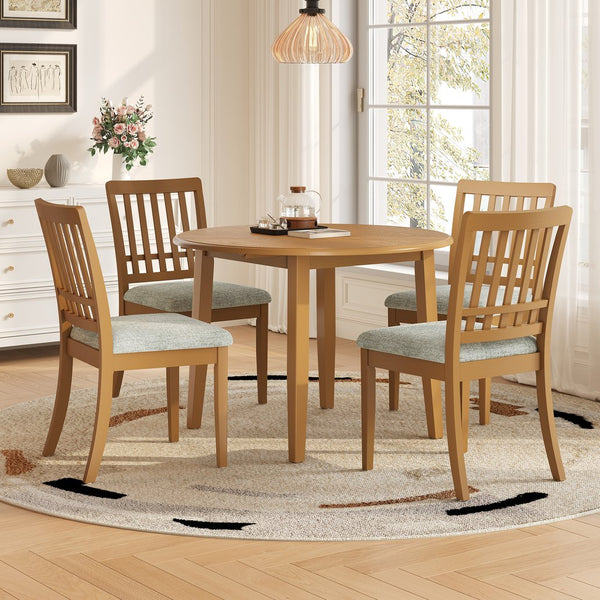 English Elm 5-piece Round Folding Dining Set with Mdf Table and Upholstered Chairs for Small Spaces Light Brown N752S0010618A