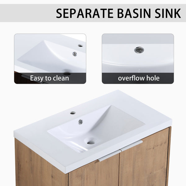 English Elm 42" Wall-Mounted Bathroom Vanity Set With Soft-Close Doors, Resin Sink & Side Cabinets For Style W999S00236