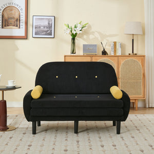 English Elm Black corduroy loveseat sofa with adjustable recline, hidden USB armrest, foam comfort & storage pockets W570P333064