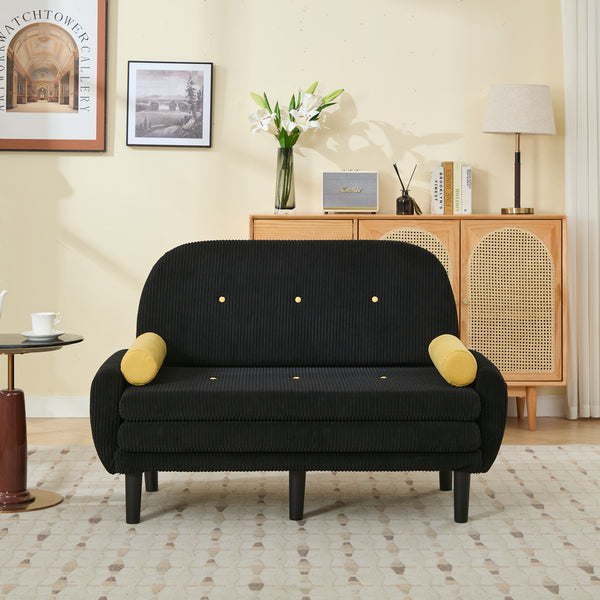 English Elm Black corduroy loveseat sofa with adjustable recline, hidden USB armrest, foam comfort & storage pockets W570P333064