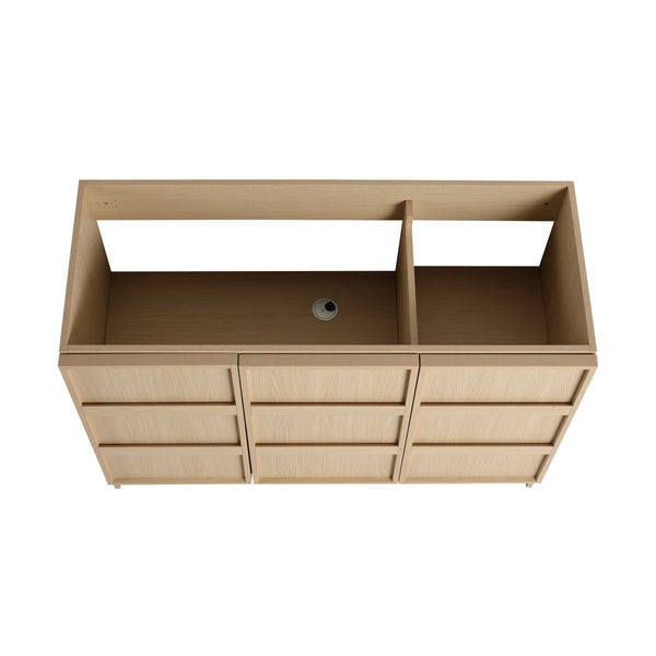 English Elm 48" Floating Bathroom Vanity Dual Ceramic Vessel Sinks Oak Finish Soft Close Doors W999S00511