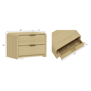 English Elm Grace 28" Nightstand Oak & Gold — Modern MDF Bedside Table with 2 Soft-Close Drawers, Glam Handles B365P398190