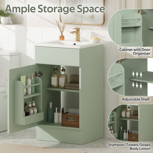 English Elm [video] Compact Sage Green Bathroom Vanity with Ceramic Sink Soft Close Cabinet N759P237932G