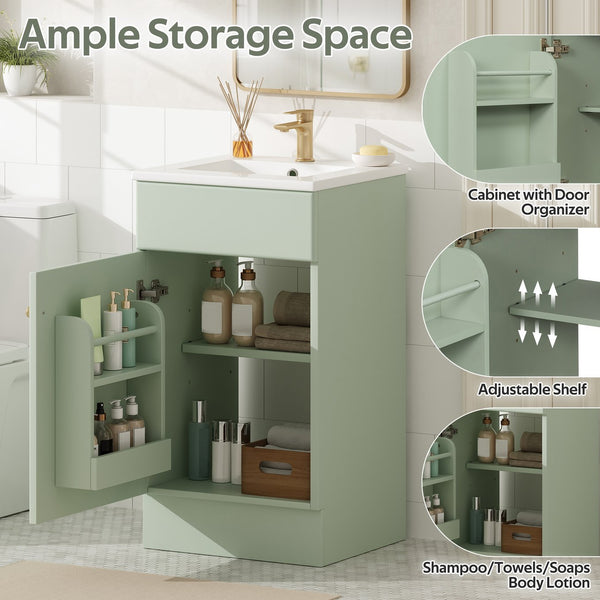 English Elm [video] Compact Sage Green Bathroom Vanity with Ceramic Sink Soft Close Cabinet N759P237932G
