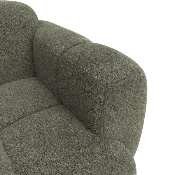 English Elm Beige Boucle L-shaped Sectional with Sculptural Cushion Blocks and Movable Ottoman Green N758T404142F