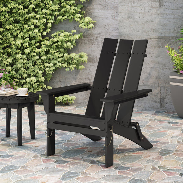 English Elm Zuma Solid Acacia Foldable Adirondack Chair Rustic Outdoor Lounger for Deck or Patio Black 68319.00BLK