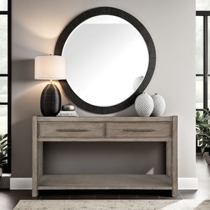 English Elm 54 54 inch Console Table White Oak Finish, Solid Oak Craft, Rubbed Bronze Pulls, Drawers & Shelf Ready to Use B108P163865