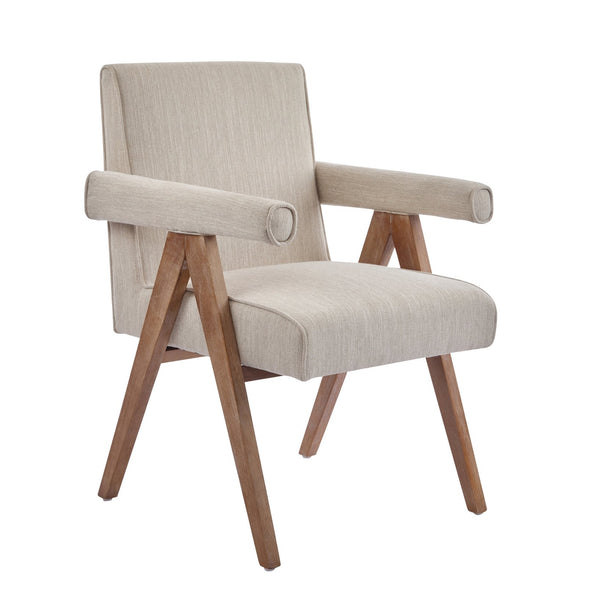 English Elm Christopher Knight Home® - Poppy Fabric Upholstered Dining Armchair with Plush Cushioning and Durable Rubberwood Legs for Style Beige,Natural 30 L x 27 W x 23 H N776P202652I